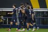 United States forward Patrick Agyemang (24), center right, is congratulated by teammates after scoring a goal during a CONCACAF Gold Cup soccer match against Haiti, Sunday, June 22, 2025, in Arlington, Texas. (AP Photo/Jessica Tobias)