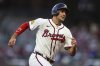 Atlanta Braves' Matt Olson rounds third base before scoring a run in the fourth inning of a baseball game against the New York Mets, Thursday, June 19, 2025, in Atlanta. (AP Photo/Colin Hubbard)