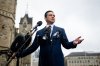 Conservative Leader Pierre Poilievre speaks to reporters outside West Block on Parliament Hill in Ottawa on Thursday, May 15, 2025. THE CANADIAN PRESS/Spencer Colby