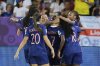 France players celebrate after Sandy Baltimore scored their second goal during the Euro 2025, group D, soccer match between France and England at Stadion Letzigrund in Zurich, Switzerland, Saturday, July 5, 2025. (AP Photo/Martin Meissner)