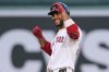 Boston Red Sox's Abraham Toro celebrates after his two-RBI double during the second inning of a baseball game against the Colorado Rockies at Fenway Park, Monday, July 7, 2025, in Boston. (AP Photo/Charles Krupa)