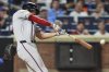Atlanta Braves' Matt Olson hits a two-run single during the sixth inning of a baseball game against the New York Mets Tuesday, June 24, 2025, in New York. (AP Photo/Frank Franklin II)
