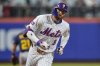 New York Mets' Brandon Nimmo runs the bases after hitting a home run during the second inning of a baseball game against the Milwaukee Brewers Thursday, July 3, 2025, in New York. (AP Photo/Frank Franklin II)