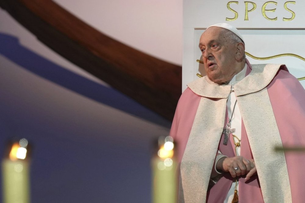 FILE - Pope Francis celebrates a mass Sunday, Dec. 15, 2024 in Ajaccio on the first papal visit ever to the French island of Corsica. (AP Photo/Thibault Camus, file)