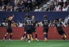San Diego FC's Milan Iloski, back centre, celebrates his second goal against the Vancouver Whitecaps during the first half of an MLS soccer match, in Vancouver, on Wednesday, June 25, 2025. THE CANADIAN PRESS/Darryl Dyck