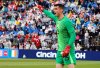 United States goalie Matt Freese (25) directs his team during the first half of an international friendly soccer game against Turkey, Saturday, June 7, 2025, in East Hartford, Conn. (AP Photo/Mary Schwalm)