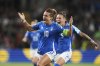 Italy's Cristiana Girelli celebrates after scoring the opening goal during the Euro 2025, group B, soccer match between Portugal and Italy at Stade de Geneve in Geneva, Switzerland, Monday, July 7, 2025. (AP Photo/Alessandra Tarantino)