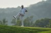 Sam Burns reacts to his chip shot onto the 17th green during the third round of the U.S. Open golf tournament at Oakmont Country Club Saturday, June 14, 2025, in Oakmont, Pa. (AP Photo/Charlie Riedel)