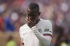 Chelsea's Nicolas Jackson leaves the pitch after a red card during the Club World Cup Group D soccer match between Flamengo and Chelsea in Philadelphia, Friday, June 20, 2025. (AP Photo/Chris Szagola)