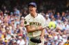 Milwaukee Brewers pitcher Jacob Misiorowski (32) reacts to striking out Pittsburgh Pirates' Oneil Cruz for the third out in the fourth inning of a baseball game, Wednesday, June 25, 2025, in Milwaukee. (AP Photo/Kayla Wolf)
