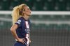 FILE - Then-PSG's Kheira Hamraoui stands on the field after the women's Champions League soccer quarterfinal second leg soccer match between VfL Wolfsburg and Paris Saint-Germain in Wolfsburg, Germany, March 30, 2023. (AP Photo/Martin Meissner, file)