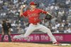 Los Angeles Angels' Kyle Hendricks pitches during the first inning of a baseball game against the New York Yankees, Tuesday, June 17, 2025, in New York. (AP Photo/Pamela Smith)