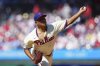 Philadelphia Phillies pitcher Ranger Suárez throws during the first inning of a baseball game against the Cincinnati Reds, Saturday, July 5, 2025, in Philadelphia. (AP Photo/Derik Hamilton)