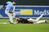 Baltimore Orioles' Jordan Westburg, right, slides into second base in front of Tampa Bay Rays shortstop Jose Caballero, left, after hitting a double during the first inning of a baseball game, Friday, June 27, 2025, in Baltimore. (AP Photo/Stephanie Scarbrough)
