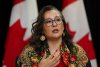 Mandy Gull-Masty, minister of Indigenous services, attends a press conference at the National Press Theatre in Ottawa on Thursday, June 12, 2025. THE CANADIAN PRESS/Sean Kilpatrick