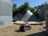 This photo taken Saturday, June 21, 2025, by Kylie Weber shows the grain bin lost in a storm at her family's farm near Oriska, N.D. (Kylie Weber via AP)