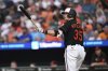 Baltimore Orioles' Adley Rutschman (35) looks on after striking out against Detroit Tigers pitcher Tarik Skubal during the sixth inning of a baseball game in Baltimore, Thursday, June 12, 2025. (AP Photo/Terrance Williams)