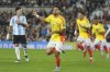 Colombia's Luis Diaz celebrates scoring his side's opening goal against Argentina during a qualifying soccer match for the FIFA World Cup 2026 at the Monumental stadium in Buenos Aires, Argentina, Tuesday, June 10, 2025. (AP Photo/Gustavo Garello)
