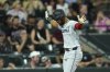 Miami Marlins' Otto Lopez celebrates his two-run home run against the Arizona Diamondbacks during the ninth inning of a baseball game Friday, June 27, 2025, in Phoenix. (AP Photo/Ross D. Franklin)