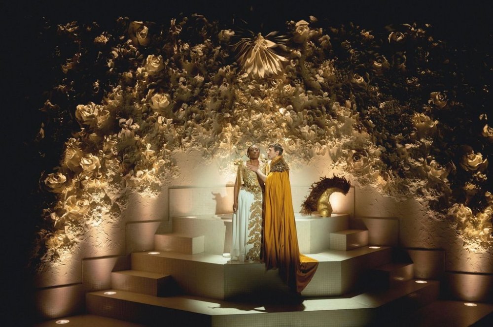 This photo provided by Lincoln Center for the Performing Arts shows Kearstin Piper Brown, left, as Poppea, and Anthony Roth Costanzo, as Nero, in a scene from
