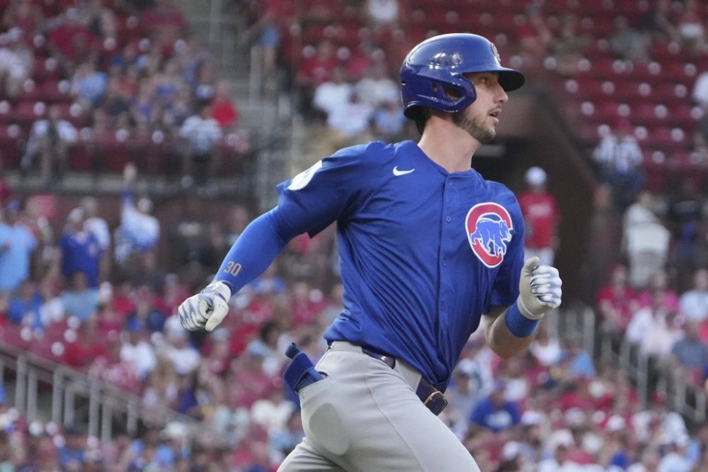 Chicago Cubs' Kyle Tucker rounds the bases after hitting a solo home run during the third inning of a baseball game against the St. Louis Cardinals Wednesday, June 25, 2025, in St. Louis. (AP Photo/Jeff Roberson)