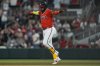 Atlanta Braves designated hitter Marcell Ozuna (20) celebrates his three-run homer against the Colorado Rockies in the seventh inning of a baseball game, Friday, June 13, 2025, in Atlanta. (AP Photo/Mike Stewart)