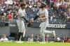 Detroit Tigers' Spencer Torkelson, right, is congratulated by Wenceel Perez, left, after hitting a solo home run off Cleveland Guardians starting pitcher Logan Allen during the second inning of a baseball game, Saturday, July 5, 2025, in Cleveland. (AP Photo/Phil Long)