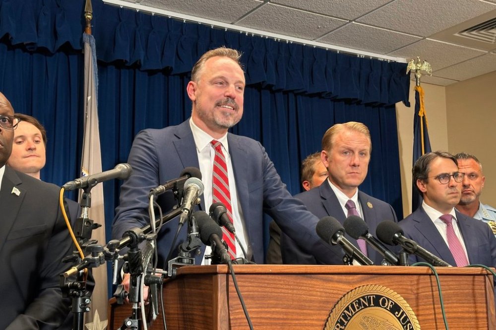 Acting U.S. Attorney for Minnesota, Joe Thompson, speaks to reporters at a news conference on Tuesday, July 15, 2025, in Minneapolis about the grand jury indictment handed up against Vance Boelter, alleging that Boelter fatally shot former Minnesota House Speaker Melissa Hortman and her husband and seriously wounded a state senator and his wife. (AP Photo/Steve Karnowski)