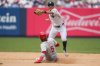 Philadelphia Phillies second base Bryson Stott (5) fails to run to second base during the seventh inning of a baseball game against the New York Yankees, Saturday, July 26, 2025, in New York. (AP Photo/Yuki Iwamura)