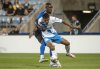 CF Montreal's Prince Owusu (9) tangles with Club Puebla's Efrain Orona (4) during first half Leagues Cup soccer action in Montreal, Tuesday, Aug. 5, 2025. THE CANADIAN PRESS/Peter McCabe