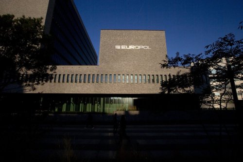 FILE- The Europol headquarters in The Hague, Netherlands, Wednesday, Oct. 10, 2018. (AP Photo/Peter Dejong, File)