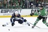 Winnipeg Jets centre Gabriel Vilardi (13) blocks a shot by Dallas Stars' Evgenii Dadonov (63) in the first period of Game 6 of a second-round NHL hockey playoff series in Dallas, Saturday, May 17, 2025. (AP Photo/Gareth Patterson)