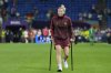 Germany's Sarai Linder, who got injured during the match, walks on the pitch at the end of the Women's Euro 2025 quarterfinals soccer match between France and Germany at St. Jakob-Park in Basel, Switzerland, Saturday, July 19, 2025. (AP Photo/Alessandra Tarantino)