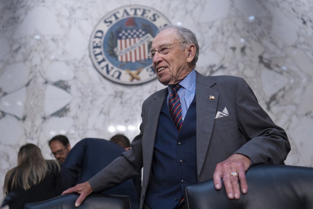 Senate Judiciary Committee Chairman Chuck Grassley, R-Iowa, arrives to advance President Donald Trump's nominees for the federal bench, including Emil Bove, Trump's former defense lawyer, at the Capitol in Washington, Thursday, July 17, 2025. (AP Photo/J. Scott Applewhite)