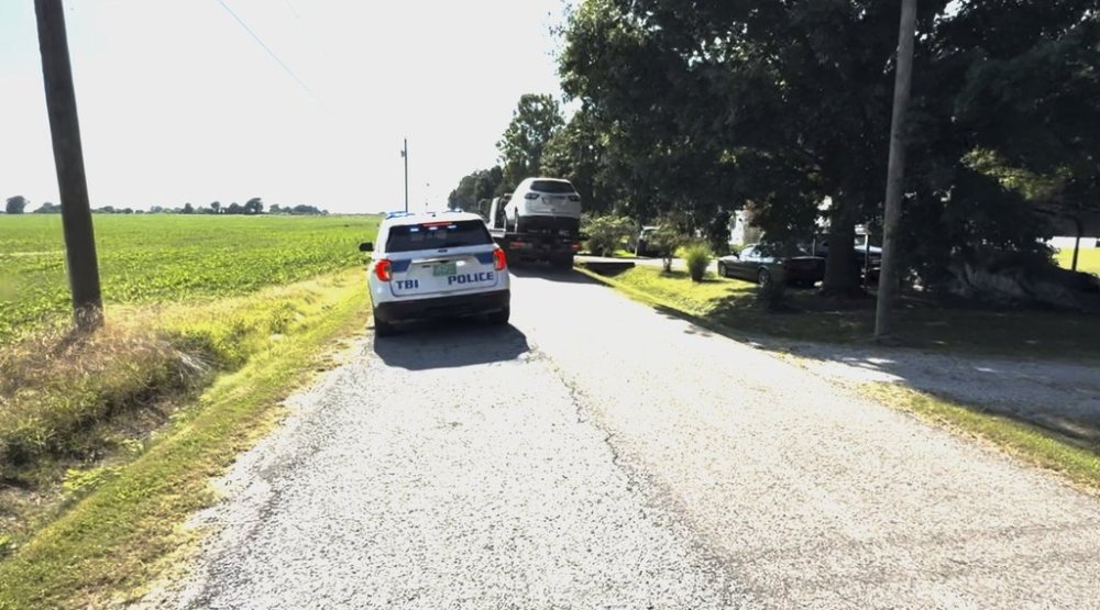 Vehicles are seen being taken by the Tennessee Bureau of Investigation in Lake County, Tennessee on July 30, 2025, near the area where four family member were found dead. (WHBQ via AP)