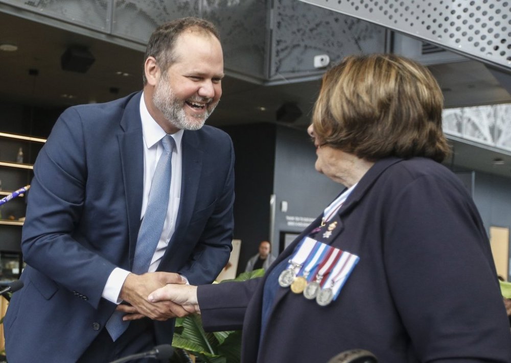 Matt Wiebe, Minister of Justice and Attorney General, is sworn-in by Lt. Gov. Anita Neville at a swearing-in ceremony in Winnipeg, Oct. 18, 2023. THE CANADIAN PRESS/John Woods<