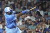 Kansas City Royals' Salvador Perez hits a two-run home run during the eighth inning of a baseball game against the Chicago Cubs in Chicago, Monday, July 21, 2025. (AP Photo/Nam Y. Huh)