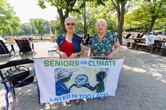 Jean Clipsham (left) and Pat Wally (right) volunteer their time with Seniors for Climate MB, a group of seniors dedicated to taking action related to the climate crisis. (Mike Deal / Free Press)