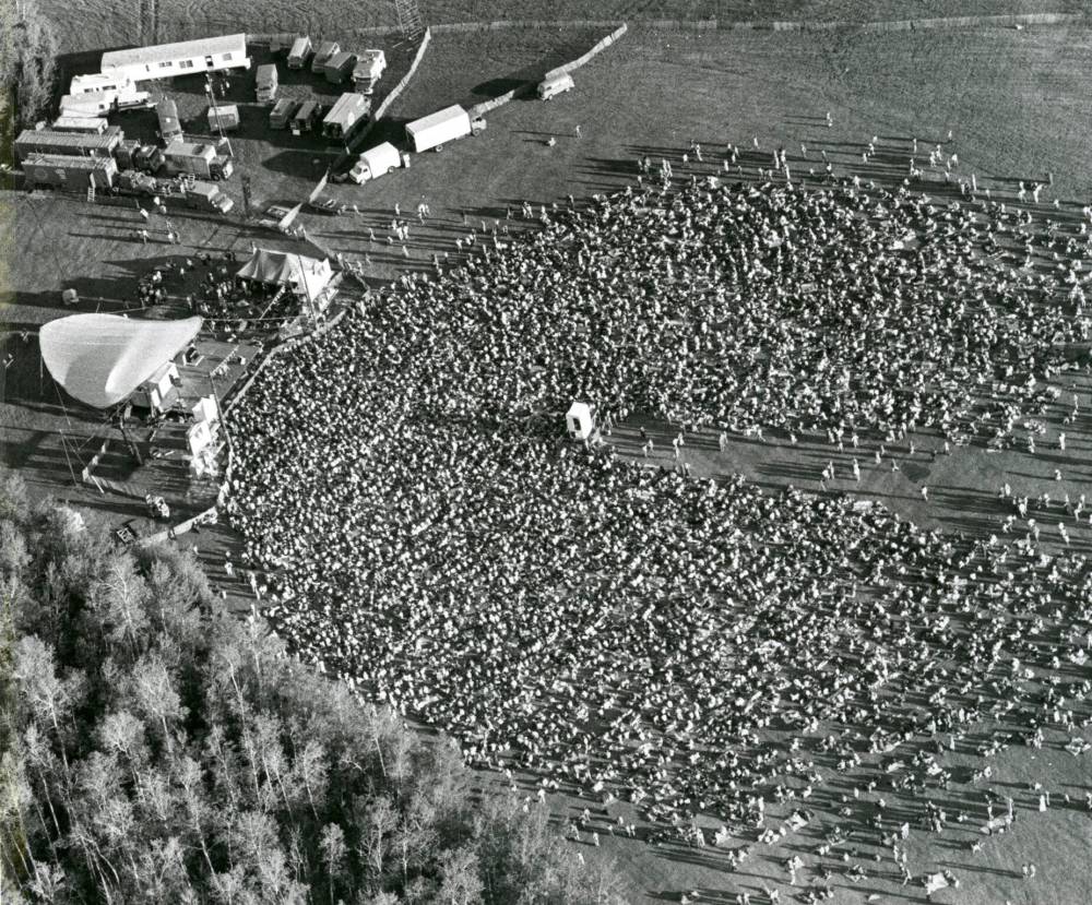 DAVE BONNER / FREE PRESS FILES
An aerial view shows some of the thousands of folk music fans who flocked to Birds Hill Provincial Park to attend the fourth annual Winnipeg Folk Festival in 1977. More than 24,000 people attended that festival; organizers said the three-day event was, at the time, the largest folk festival in North America.