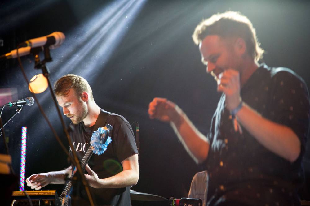 PAUL SCHMIDT PHOTO
Brendan Berg, left, and Matt Peters perform in Royal Canoe.