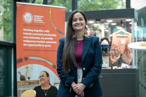 BROOK JONES/FREE PRESS
                                Indigenous Tourism Manitoba CEO Holly Spence in the new tourism discovery space Explore Indigenous at The Forks Market in Winnipeg on Friday.