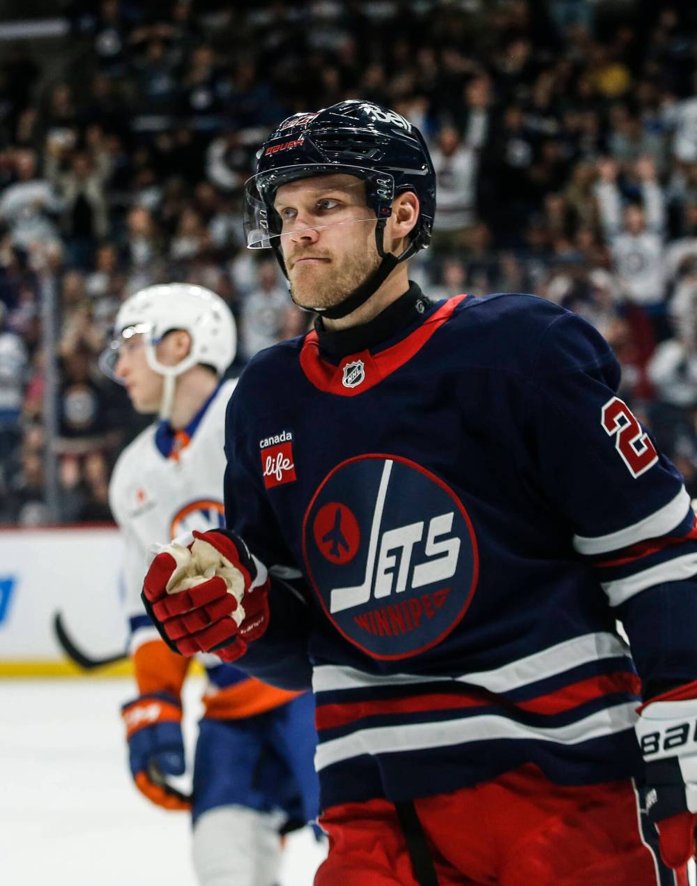 Nikolaj Ehlers (27) celebrates his goal during a game in February. (John Woods / The Canadian Press files)