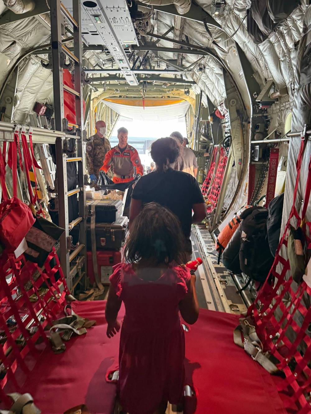 SOPHIA HARPER PHOTO
Members of Sophia Harper’s family, from Garden Hill Anisininew Nation, aboard a Hercules aircraft bound for Winnipeg last week.