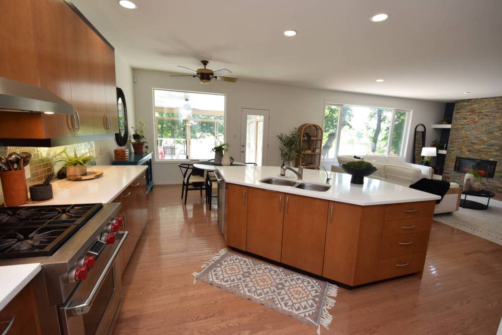 The flawless kitchen features high-end appliances.
