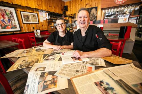 MIKAELA MACKENZIE / FREE PRESS
                                Paul and Pamela Vocadlo, the husband-and-wife duo who own and operate Bistro Dansk, at the restaurant on Wednesday, July 23, 2025. The couple bought the bistro in the late &rsquo;80s and have now put the business up for sale so that they can retire. For Aaron story. Winnipeg Free Press 2025
