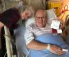 SUPPLIED
                                Jon Fenton in hospital with wife Laura on January 10, 2020, the day of his stem cell transplant. The bag in his hand are his stem cells. Fenton hopes to raise $75,000 and donate $25,000 apiece to the CancerCare Manitoba Foundation, Health Sciences Centre Foundation and the Alberta Cancer Foundation, by swimming across Lake Winnipeg from Victoria Beach to Gimli in August.