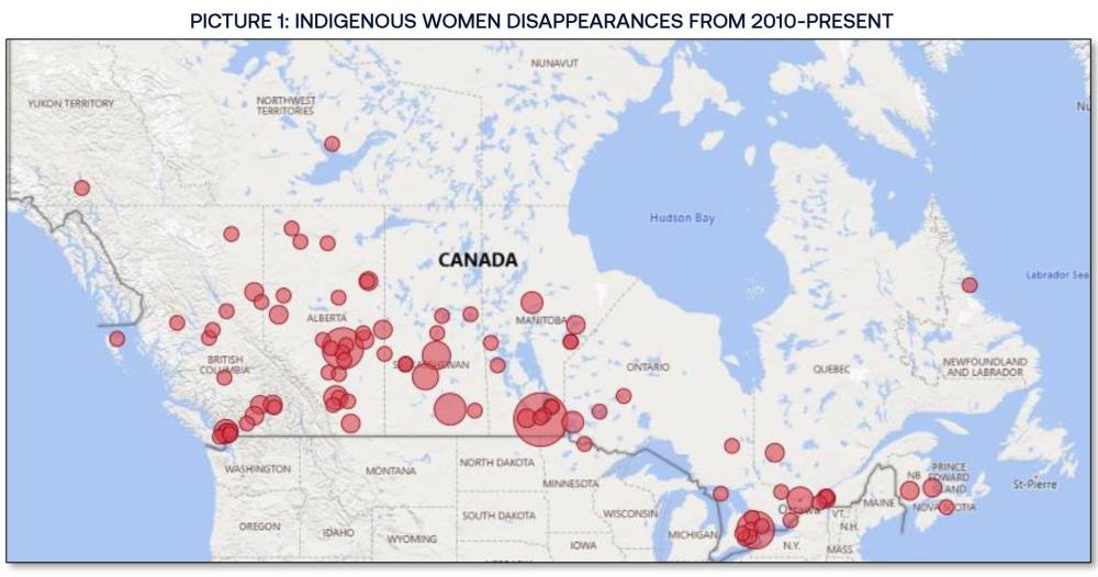 This map shows the 185 disappearances from 2010 to present, with the size of bubbles correlated to the number of disappearances occuring in each city. Winnipeg had the most disappearances, though the report notes the city has the highest proportion of Indigenous people in Canada and has robust reporting resources to collect the data. (Thomson Reuters)