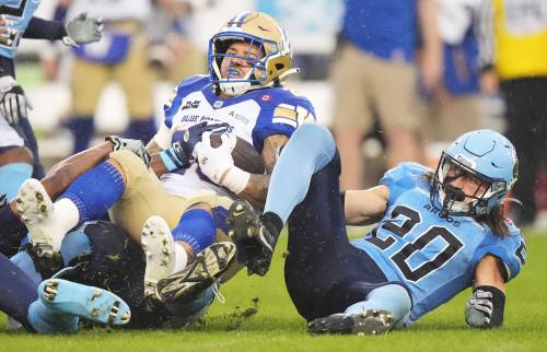 Nathan Denette / THE CANADIAN PRESS
                                Winnipeg Blue Bombers running back Brady Oliveira (left) said Wednesday the club&rsquo;s locker room still has a &lsquo;next man up&rsquo; mentality despite the season&rsquo;s setbacks.