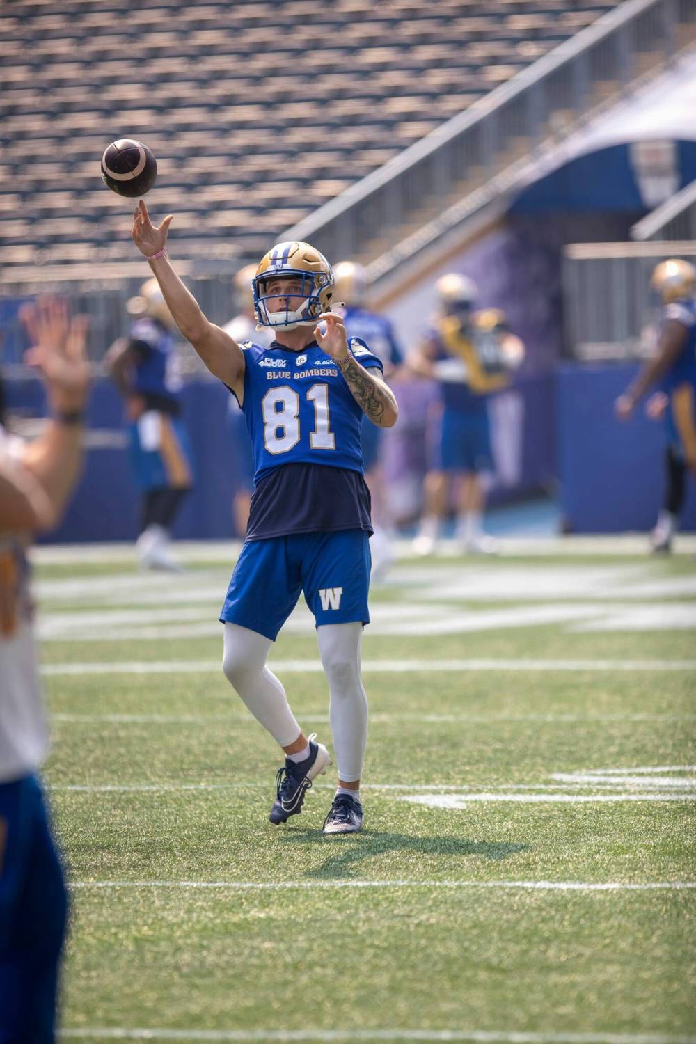 BROOK JONES / FREE PRESS
Instead of rolling out Dillon Mitchell in Friday night’s rematch with the Toronto Argonauts, the Winnipeg Blue Bombers have opted to start rookie Canadian Joey Corcoran (81) at slotback.