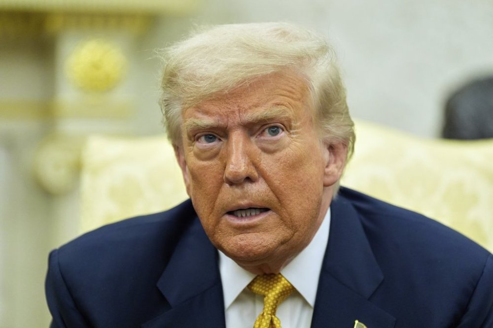 President Donald Trump speaks during a meeting with Bahrain's Crown Prince Salman bin Hamad Al Khalifa in the Oval Office of the White House, Wednesday, July 16, 2025, in Washington. (AP Photo/Alex Brandon)
